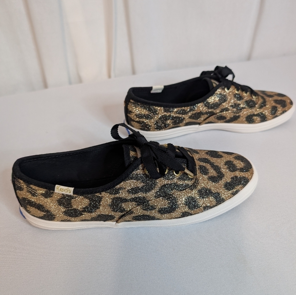 Keds x Kate Spade Glitter Leopard Sneakers Gold Black Ribbon Laces Size 6 EUC - Picture 6 of 14
